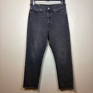 Levis 501 Original Fit Jeans Womens Washed Black Button Fly Straight Leg Raw Hem